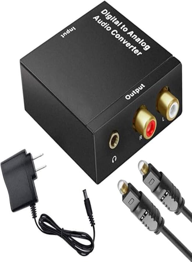 Digital SPDIF Optical to Analog Stereo Audio L/R and 3.5mm Jack Converter Box with 3.3ft Cable